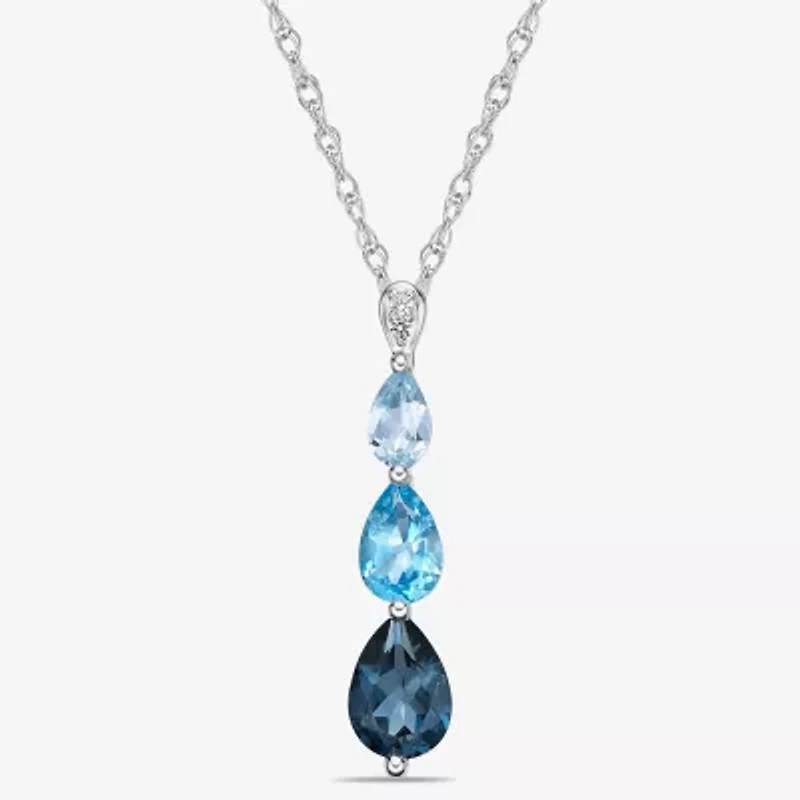 Womens Genuine Blue Topaz Sterling Silver Pear 18 Inch Pendant Necklace