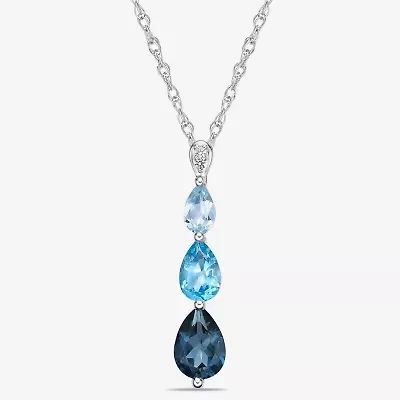 Womens Genuine Blue Topaz Sterling Silver Pear 18 Inch Pendant Necklace