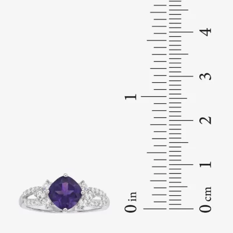 Womens Genuine Purple Amethyst Sterling Silver Cocktail Ring