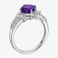 Womens Genuine Purple Amethyst Sterling Silver Cocktail Ring