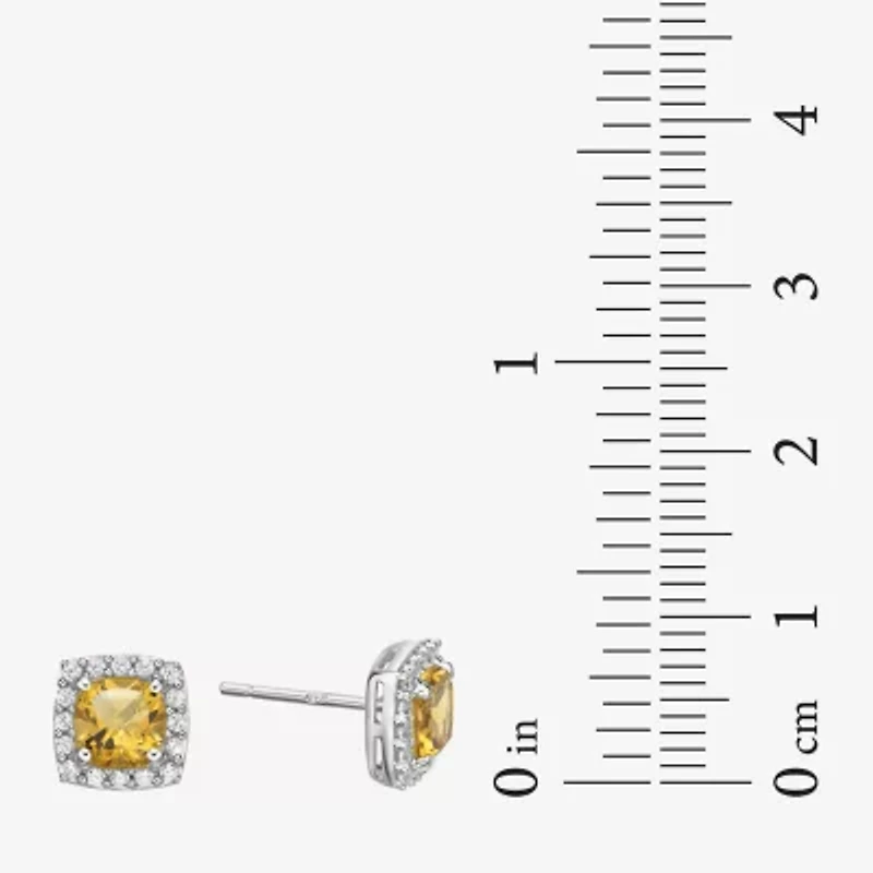 Genuine Yellow Citrine Sterling Silver Stud Earrings