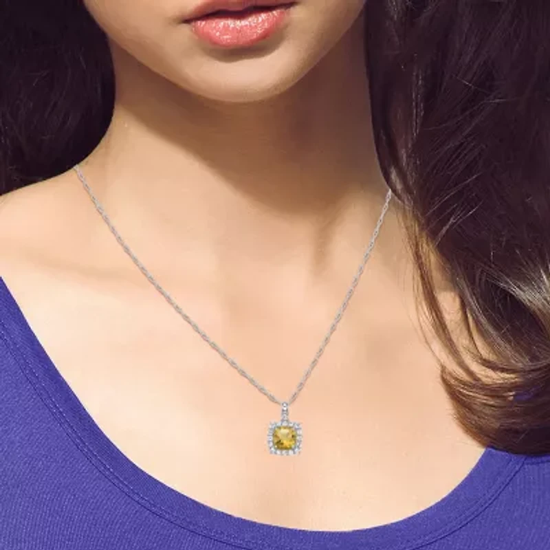 Womens Genuine Yellow Citrine Sterling Silver 18 Inch Pendant Necklace