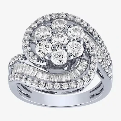 Diamond Blossom (G / Si2) Womens 2 CT. T.W. Lab Grown White 10K Gold Cluster Side Stone Cocktail Ring