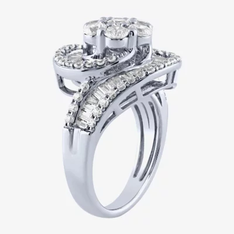 Diamond Blossom (G / Si2) Womens 2 CT. T.W. Lab Grown White 10K Gold Cluster Side Stone Cocktail Ring