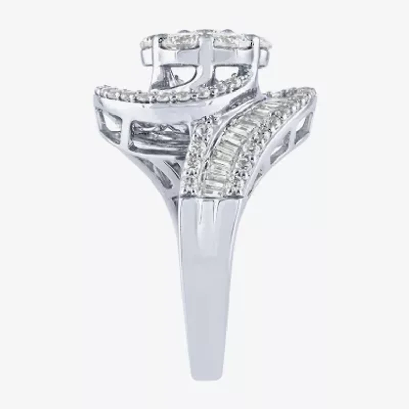 Diamond Blossom (G / Si2) Womens 2 CT. T.W. Lab Grown White 10K Gold Cluster Side Stone Cocktail Ring