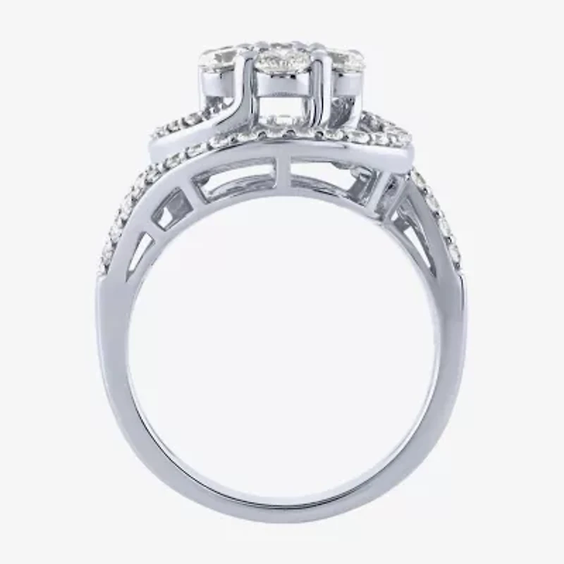 Diamond Blossom (G / Si2) Womens 2 CT. T.W. Lab Grown White 10K Gold Cluster Side Stone Cocktail Ring