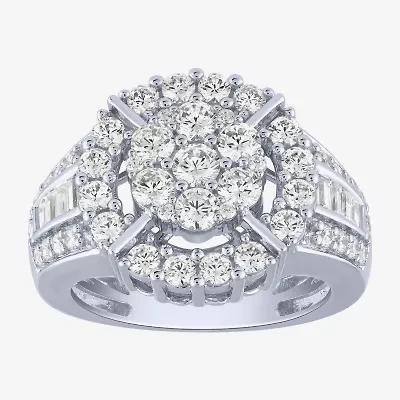 Diamond Blossom (G / Si2) Womens 2 CT. T.W. Lab Grown White 10K Gold Round Cocktail Ring