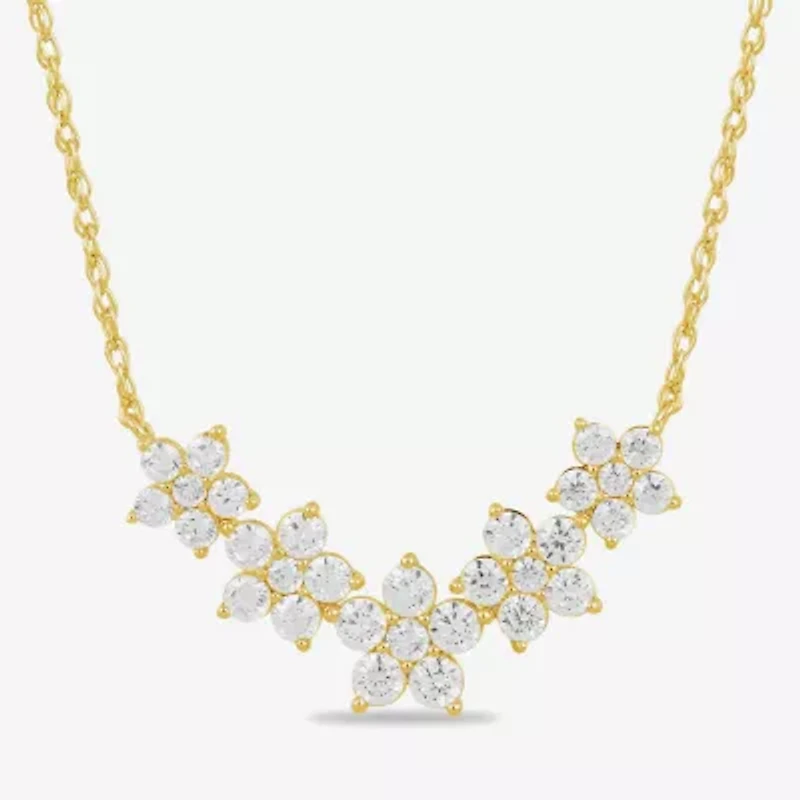 Diamond Blossom Womens 1 CT. T.W. Lab Grown White Diamond 10K Gold Flower 18 Inch Pendant Necklace