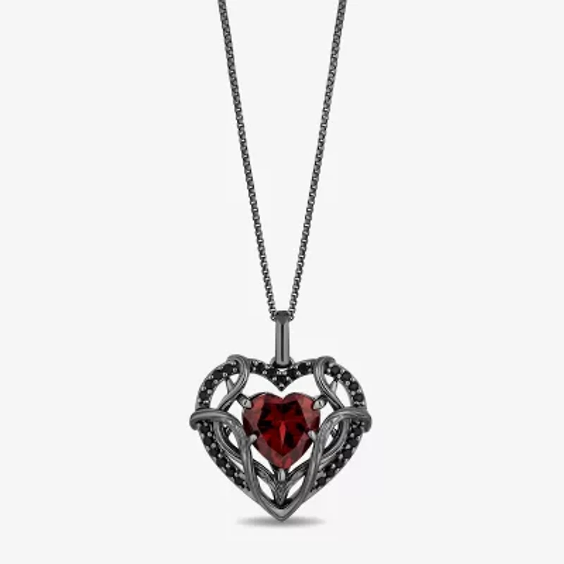 Enchanted Disney Fine Jewelry Villains Womens 1/5 CT. Genuine Red Garnet Sterling Silver Heart 18 Inch Pendant Necklace