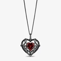 Enchanted Disney Fine Jewelry Villains Womens 1/5 CT. Genuine Red Garnet Sterling Silver Heart 18 Inch Pendant Necklace