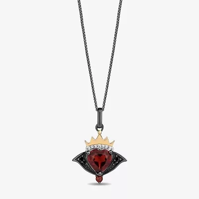 Enchanted Disney Fine Jewelry Villains Womens Diamond Accent Genuine Red Garnet 14K Gold Over Silver Crown Heart 18 Inch Pendant Necklace