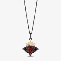 Enchanted Disney Fine Jewelry Villains Womens Diamond Accent Genuine Red Garnet 14K Gold Over Silver Crown Heart 18 Inch Pendant Necklace