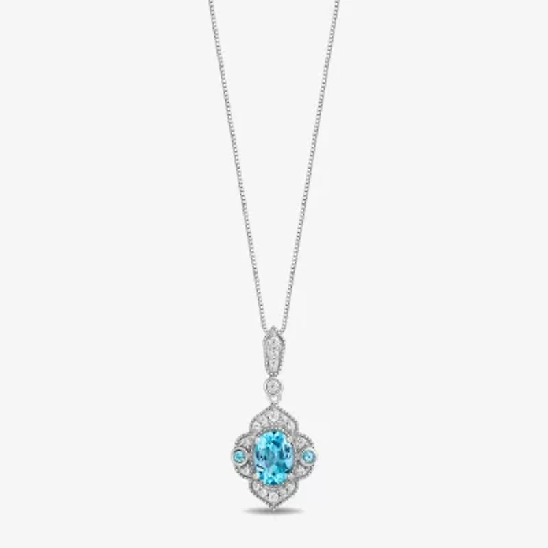 Enchanted Disney Fine Jewelry Womens 1/6 CT. T.W. Genuine Blue Topaz Sterling Silver 18 Inch Pendant Necklace