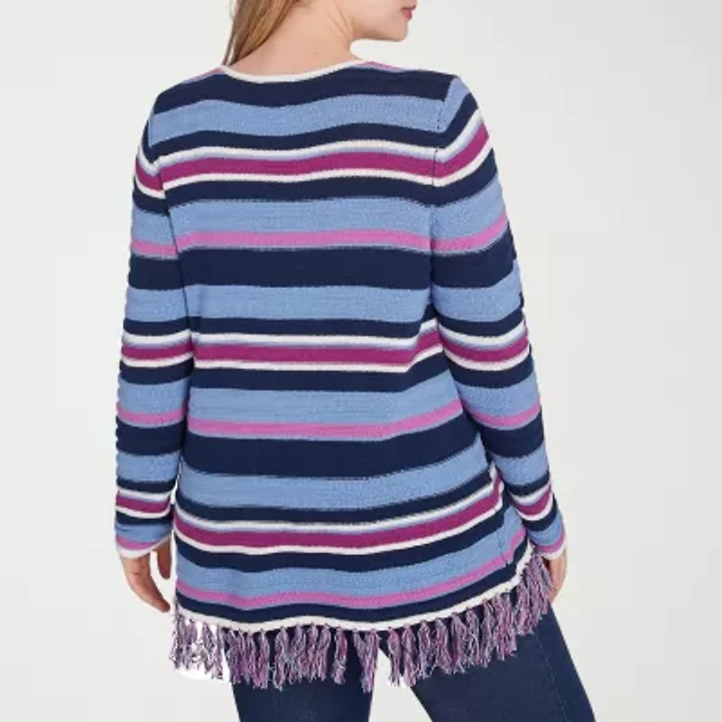 Hearts Of Palm Plus Womens Long Sleeve Striped Pullover Sweater