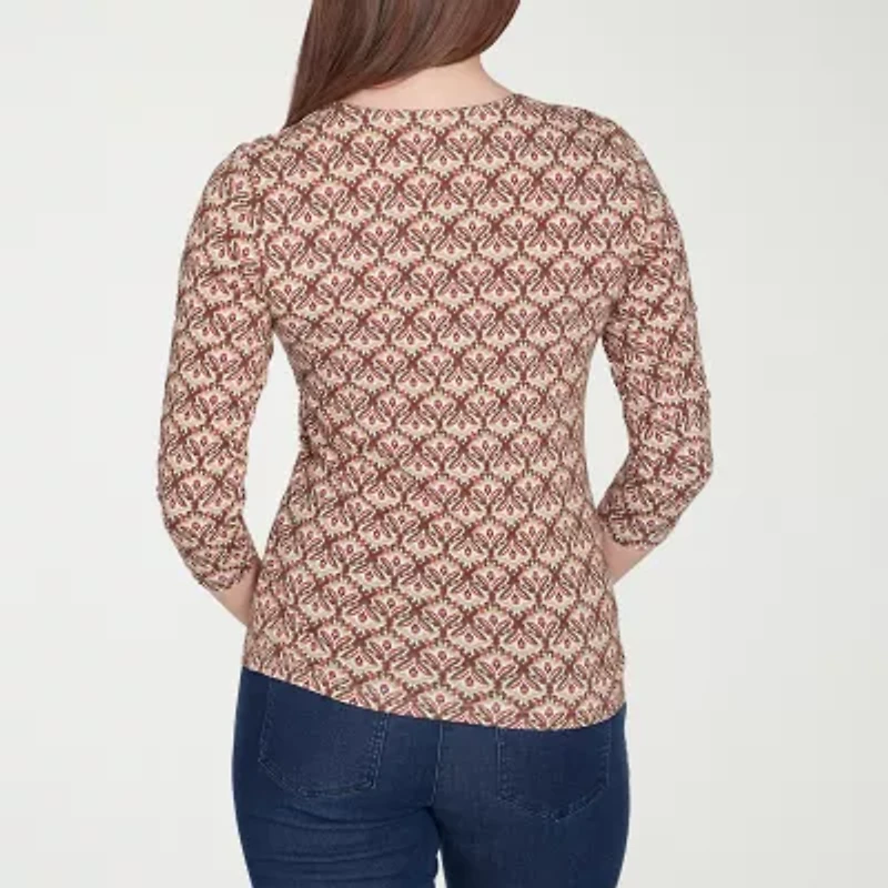 Hearts Of Palm Womens Keyhole Neck 3/4 Sleeve T-Shirt