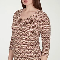 Hearts Of Palm Womens Keyhole Neck 3/4 Sleeve T-Shirt