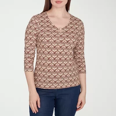 Hearts Of Palm Womens Keyhole Neck 3/4 Sleeve T-Shirt