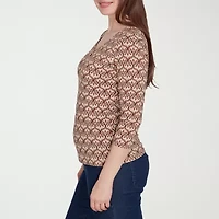 Hearts Of Palm Womens Keyhole Neck 3/4 Sleeve T-Shirt