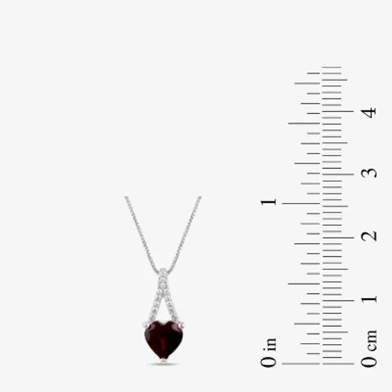 Womens Genuine Red Garnet Sterling Silver Heart 18 Inch Pendant Necklace