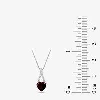 Womens Genuine Red Garnet Sterling Silver Heart 18 Inch Pendant Necklace