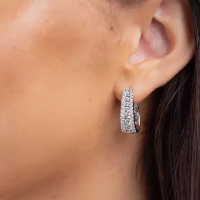 (G / Si2) Womens 1 1/2 CT. T.W. Lab Grown White Diamond 14K Gold 20.9mm Hoop Earrings