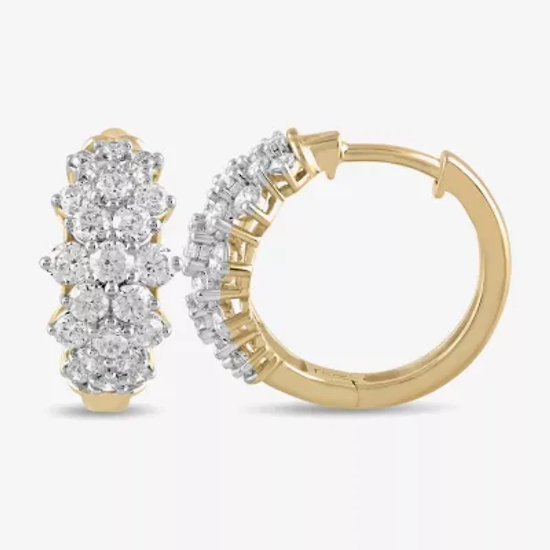 Womens 1 CT. T.W. White Diamond 10K Gold 16.1mm Hoop Earrings