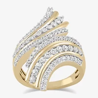 (H / I1-I2) Womens 1 CT. T.W. Lab Grown White Diamond 14K Gold Over Silver Bypass  Cocktail Ring