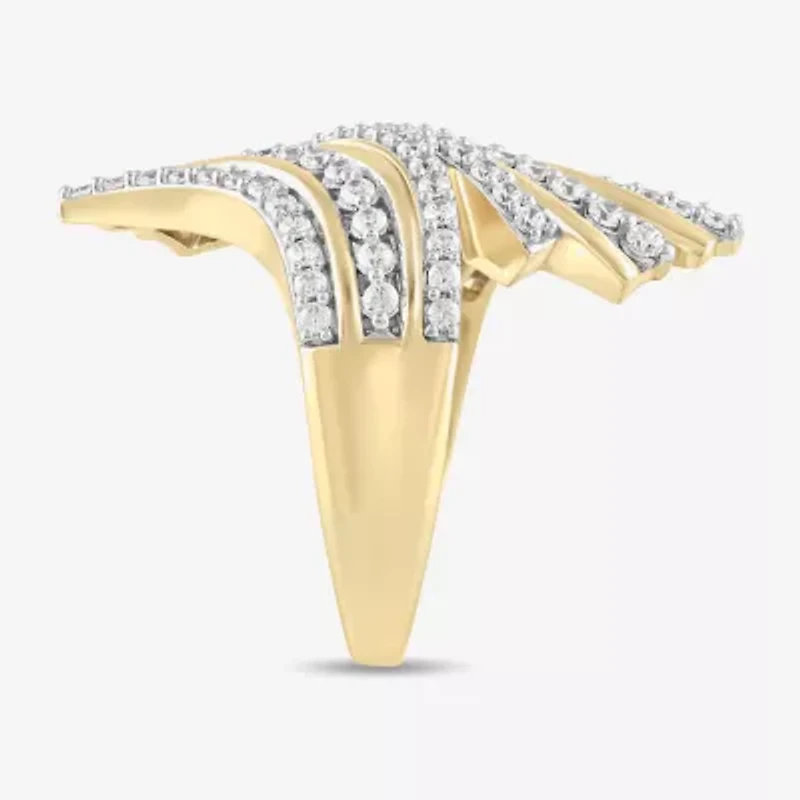 (H / I1-I2) Womens 1 CT. T.W. Lab Grown White Diamond 14K Gold Over Silver Bypass  Cocktail Ring
