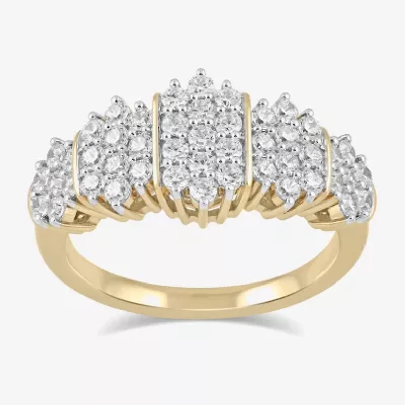 (H / I1-I2) Womens 1 CT. T.W. Lab Grown White Diamond 14K Gold Over Silver Cocktail Ring