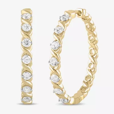 Womens 1/2 CT. T.W. Lab Grown White Diamond 14K Gold Over Silver 28.2mm Hoop Earrings