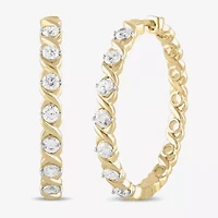 Womens 1/2 CT. T.W. Lab Grown White Diamond 14K Gold Over Silver 28.2mm Hoop Earrings