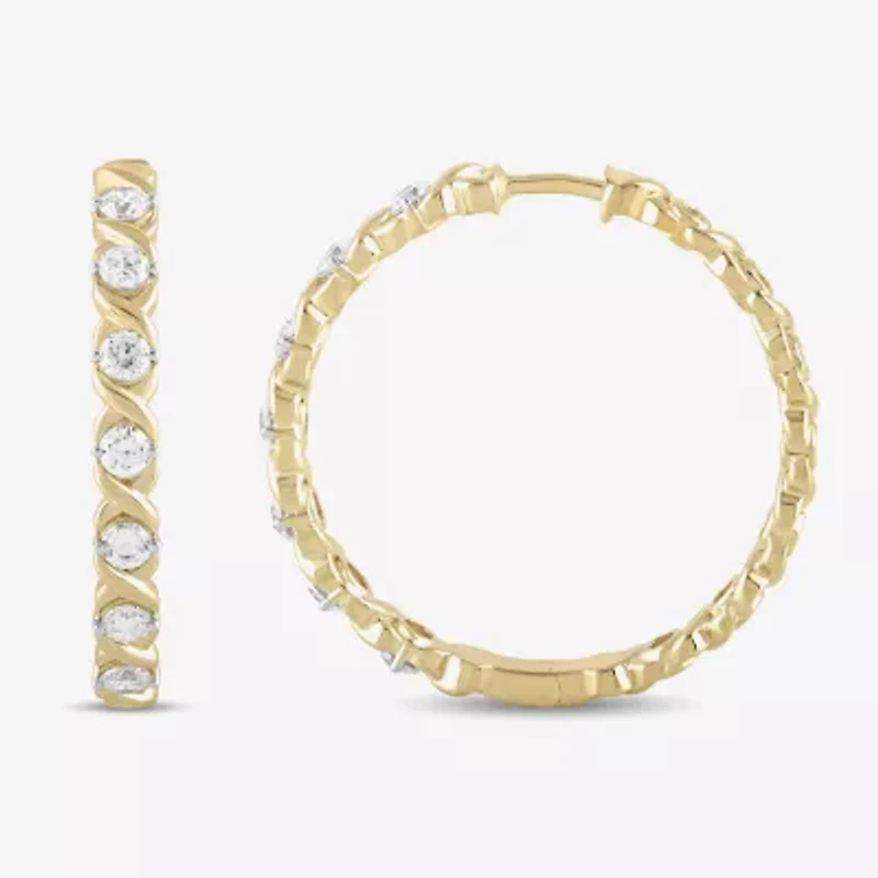 Womens 1/2 CT. T.W. Lab Grown White Diamond 14K Gold Over Silver 28.2mm Hoop Earrings