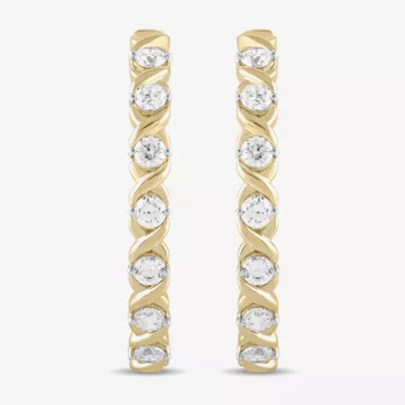 Womens 1/2 CT. T.W. Lab Grown White Diamond 14K Gold Over Silver 28.2mm Hoop Earrings