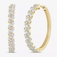 (H / I1-I2) Womens 1 CT. T.W. Lab Grown White Diamond 14K Gold Over Silver 28.2mm Hoop Earrings
