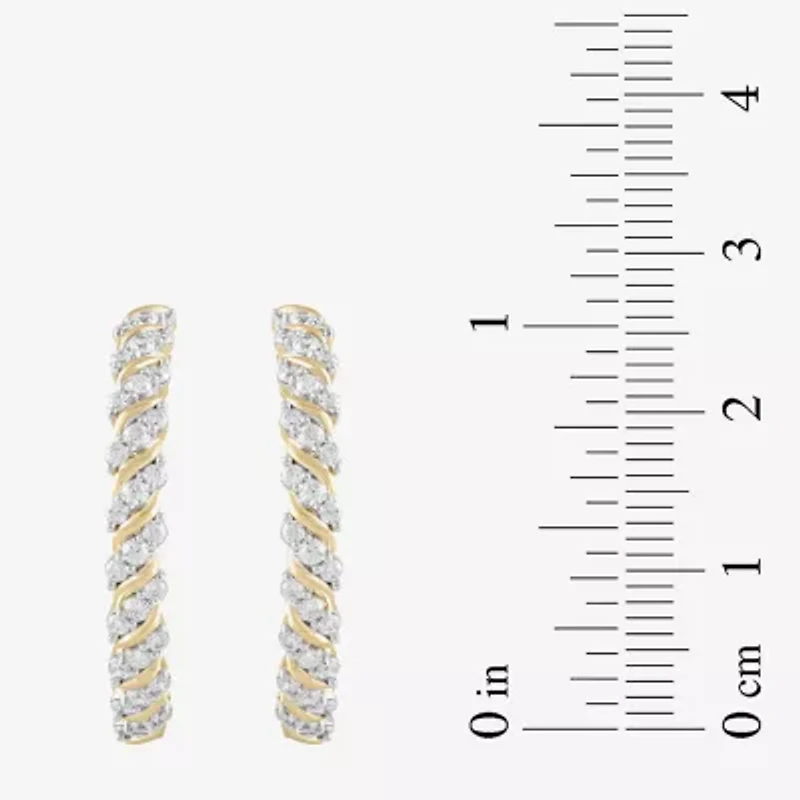 (H / I1-I2) Womens 1 CT. T.W. Lab Grown White Diamond 14K Gold Over Silver 28.2mm Hoop Earrings