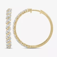 (H / I1-I2) Womens 1 CT. T.W. Lab Grown White Diamond 14K Gold Over Silver 28.2mm Hoop Earrings