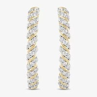 (H / I1-I2) Womens 1 CT. T.W. Lab Grown White Diamond 14K Gold Over Silver 28.2mm Hoop Earrings