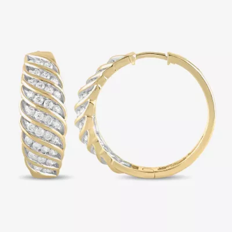 Womens 1 CT. T.W. Lab Grown White Diamond 14K Gold Over Silver Sterling Silver 28.2mm Hoop Earrings