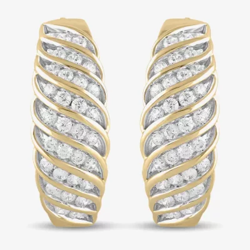 Womens 1 CT. T.W. Lab Grown White Diamond 14K Gold Over Silver Sterling Silver 28.2mm Hoop Earrings