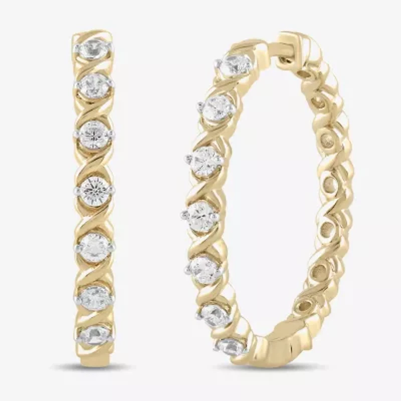 Womens 1 CT. T.W. Lab Grown White Diamond 14K Gold Over Silver Sterling Silver 28.2mm Hoop Earrings