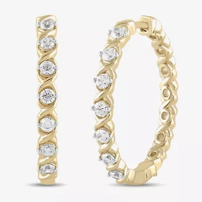 Womens 1 CT. T.W. Lab Grown White Diamond 14K Gold Over Silver Sterling Silver 28.2mm Hoop Earrings