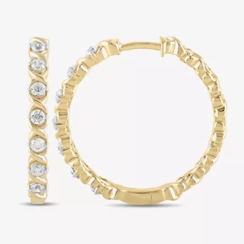 Womens 1 CT. T.W. Lab Grown White Diamond 14K Gold Over Silver Sterling Silver 28.2mm Hoop Earrings