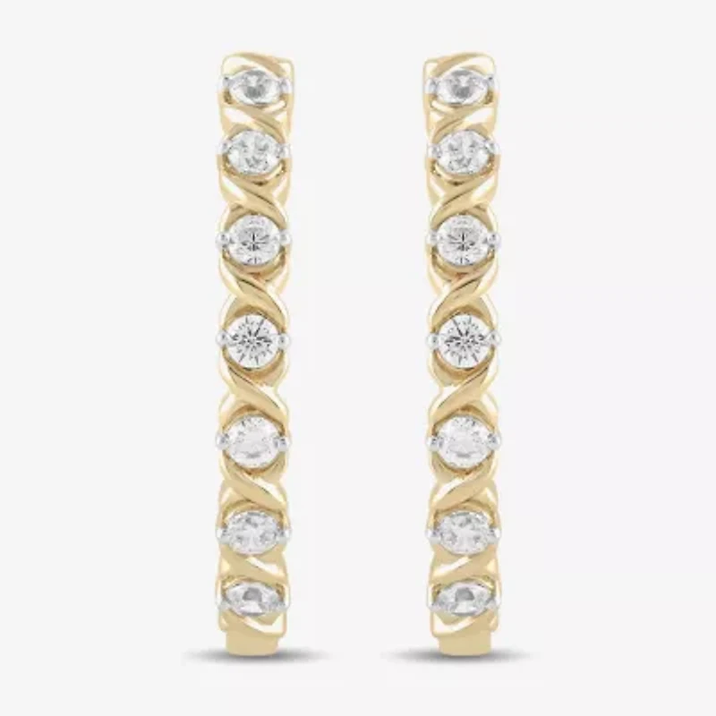 Womens 1 CT. T.W. Lab Grown White Diamond 14K Gold Over Silver Sterling Silver 28.2mm Hoop Earrings