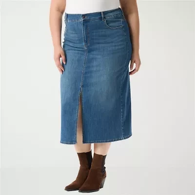 Gloria Vanderbilt Womens Plus High Rise Long Denim Skirt