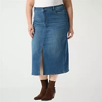 Gloria Vanderbilt Womens Plus High Rise Long Denim Skirt