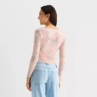 Arizona Womens Crew Neck Long Sleeve Juniors Layered Top