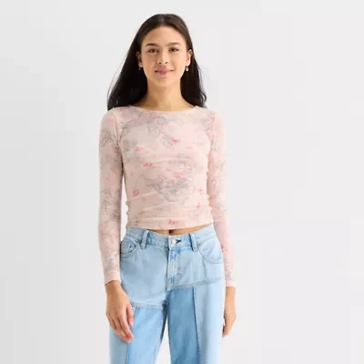 Arizona Womens Crew Neck Long Sleeve Juniors Layered Top