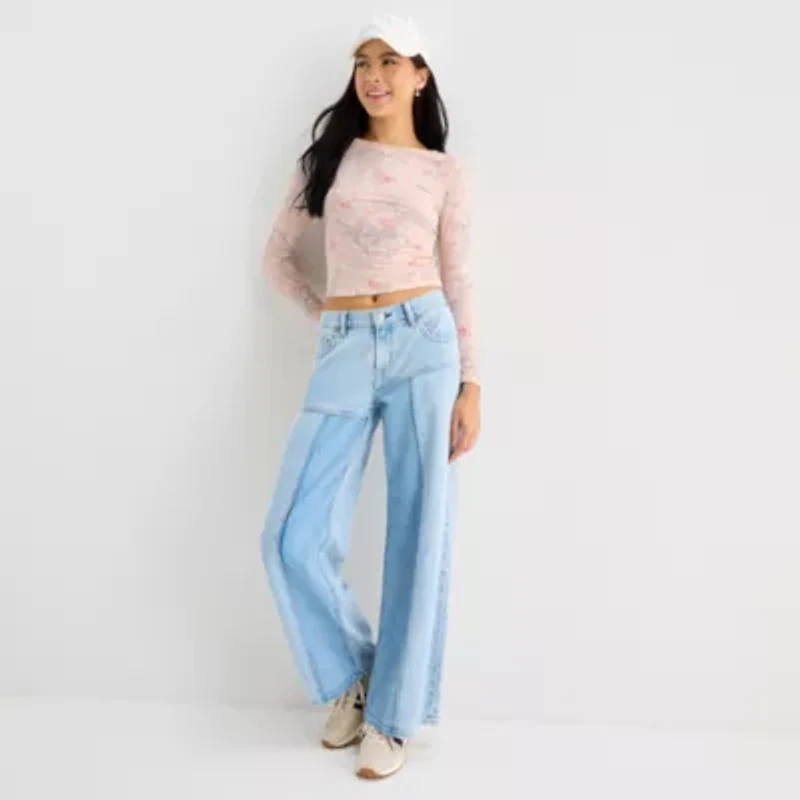 Arizona Womens Crew Neck Long Sleeve Juniors Layered Top