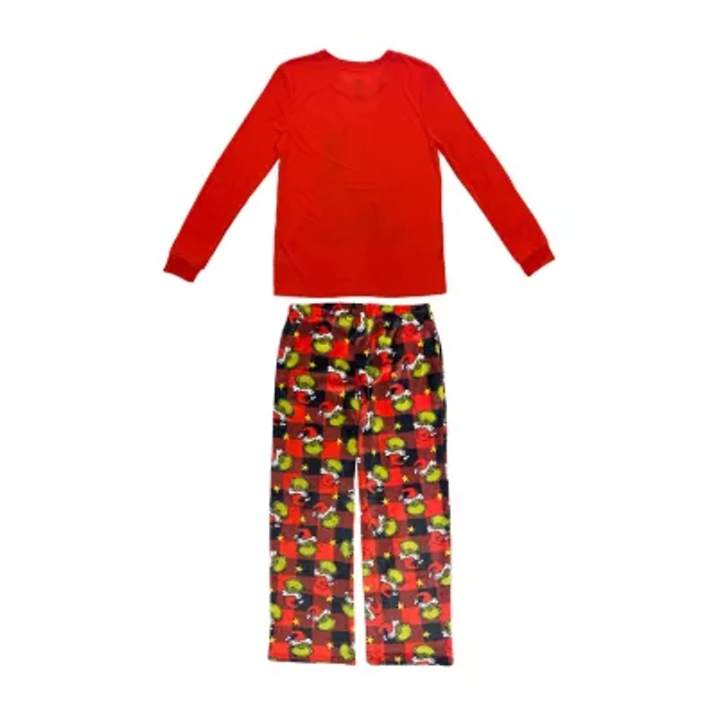 Womens Dr. Seuss Grinch Microfleece Crew Neck Long Sleeve 2-pc. Matching Family Tall Pajama Sets