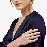 Womens Lab Created Blue Sapphire Sterling Silver Oval Side Stone Cocktail Ring